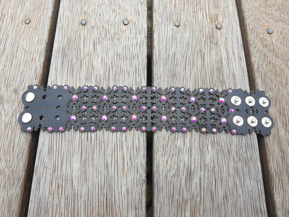 ISTRIAN ISLAND HOPPING COLLECTION- Burnt Brown Leather Grofica 2 Crystals - Large Cuff
