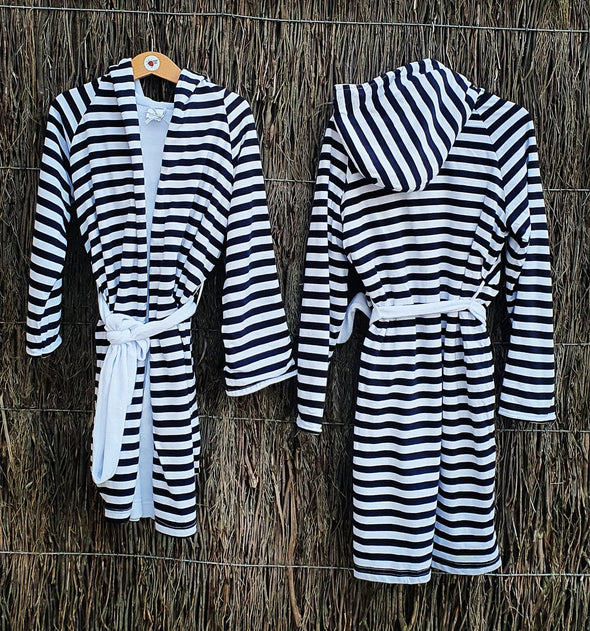 KIDS Unisex Bathrobes- Dalmatinski Navy and White Stripes