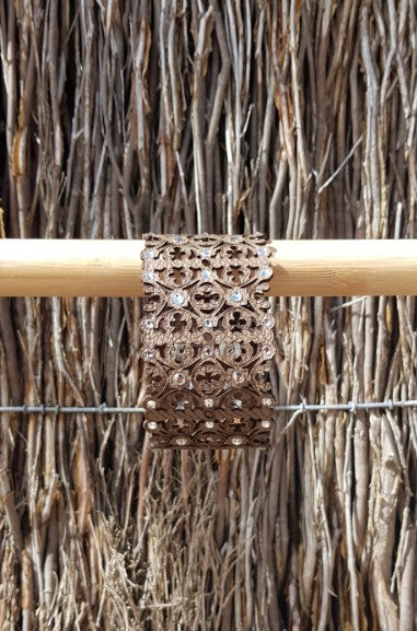 ISTRIAN ISLAND HOPPING COLLECTION- Burnt Brown Leather Grofica 2 Crystals - Large Cuff