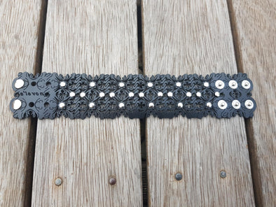 ISTRIAN ISLAND HOPPING COLLECTION- Grofica Zakovica- black laser cut cuff with cross patterning and studs