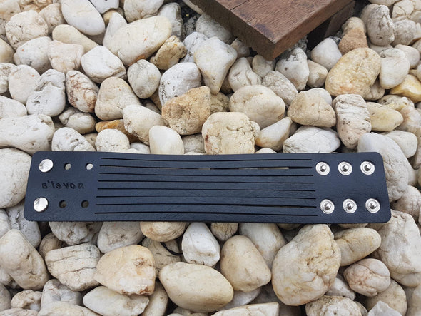 Unisex leather black strap cuff