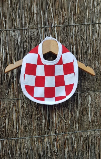 BABY UNISEX BIB-red/ white checks