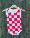 NEW BABY UNISEX CHECKERED JUMPSUIT-red/ white sleeveless